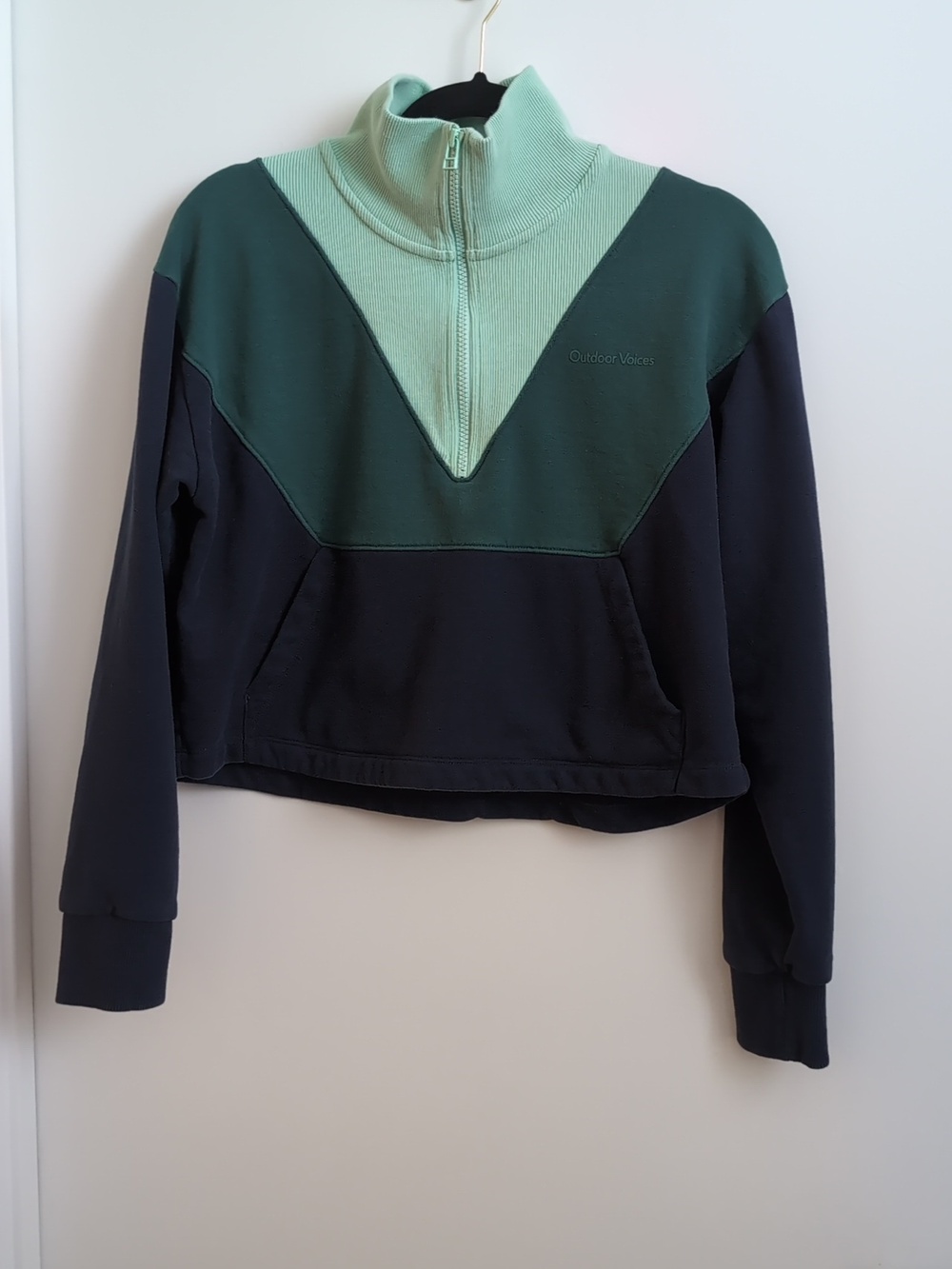 Outdoor Voices Cotton Terry 1/2 Zip Women Cropped Sweatshirt Blue Color block